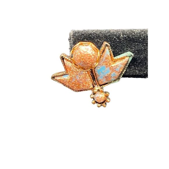 Vintage copper fleck and blue screw back earrings in arrow shape - Picture 2 of 7
